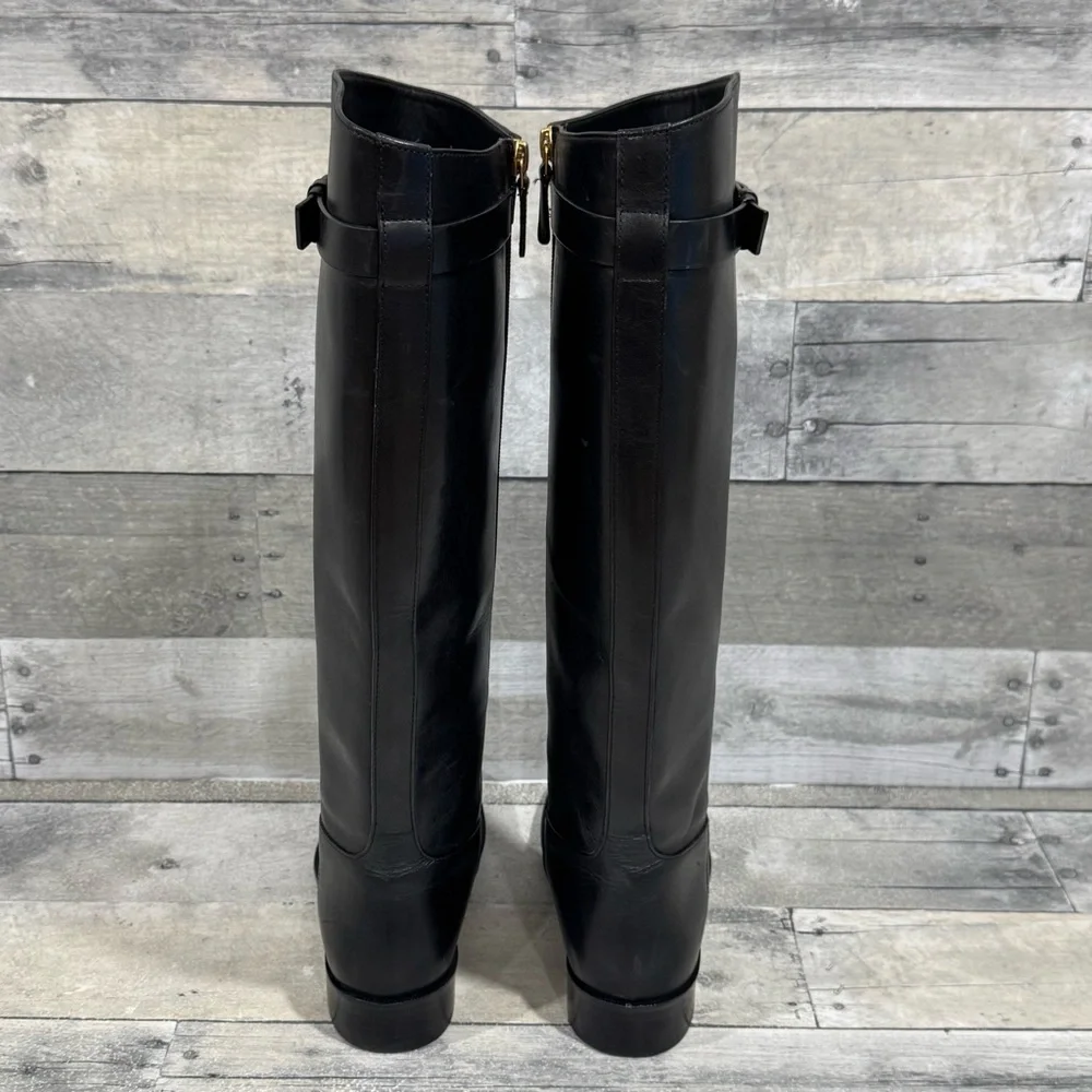 TORY BURCH EVERLY STRAP RIDING BOOTS - BLACK LEATHER - SZ - 5.5